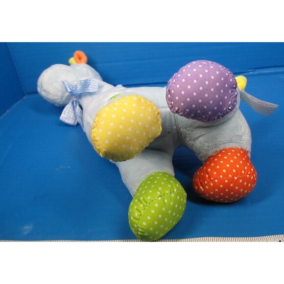 Linzy Baby Blue Giraffe Baby Rattle  14" x 7" x 5" Plush Polkadot Feet - Picture 5 of 7